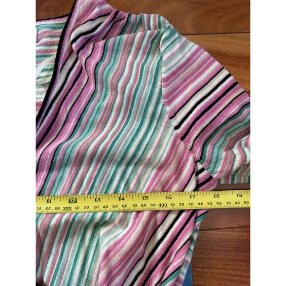 NWT Nine West Wrap Waist Sweater Rainbow Striped V Neck Size L Boho Soft - Picture 6 of 9